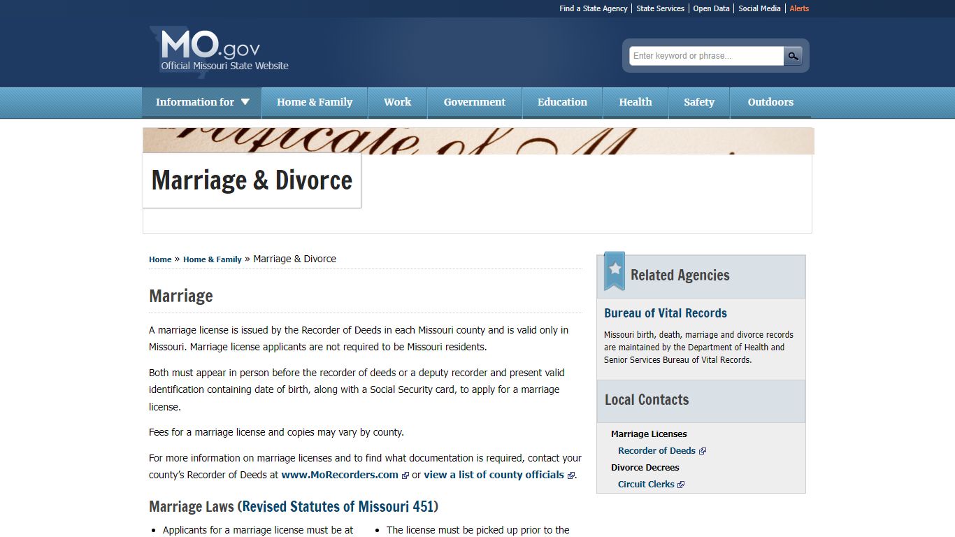 Marriage & Divorce - Missouri